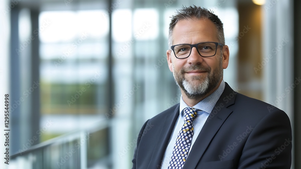 Professional businessman portrait with glasses in a modern office environment : Generative AI