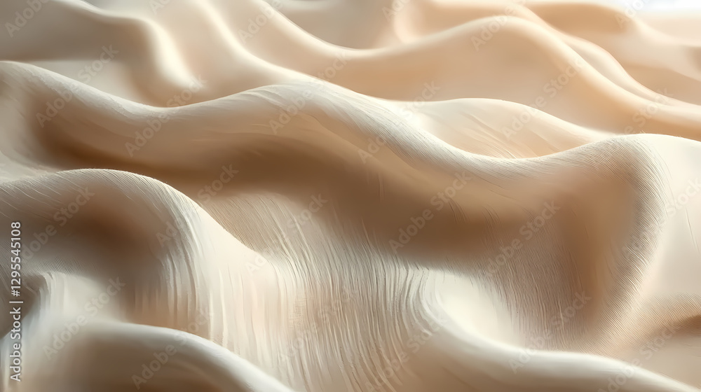 Fototapeta premium Close-Up of Beige Satin Fabric with Soft Folds