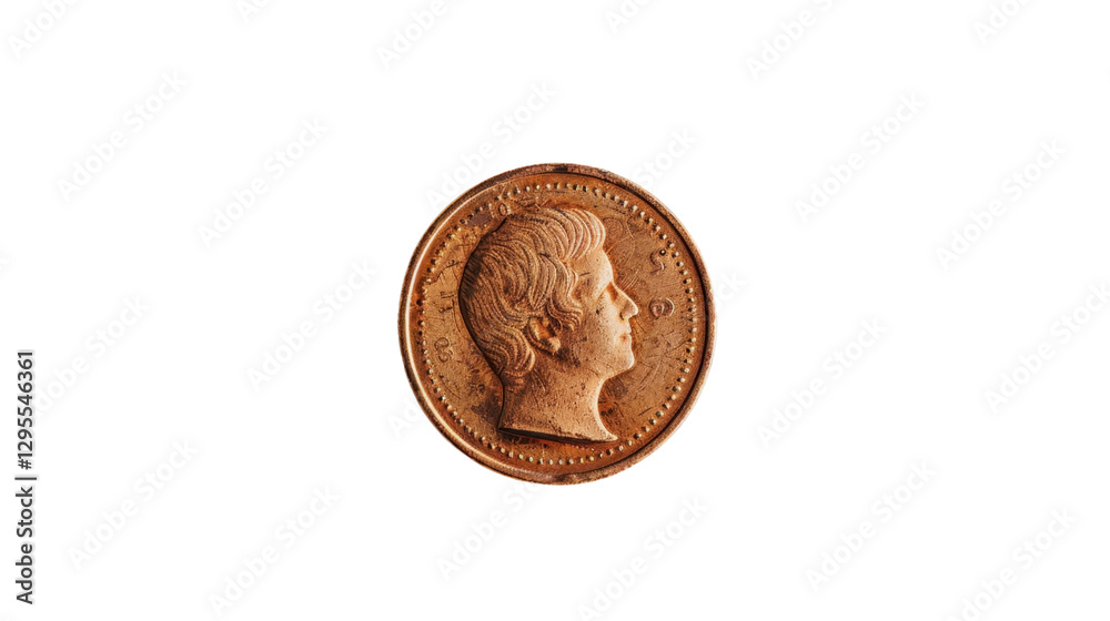 Fototapeta premium Old dutch copper coin featuring king william i on transparent background