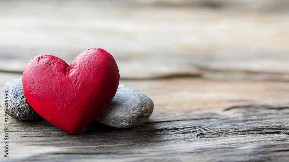 Obraz premium Symbol of Love with a Red Heart Stone on a Rustic Wooden Surface : Generative AI