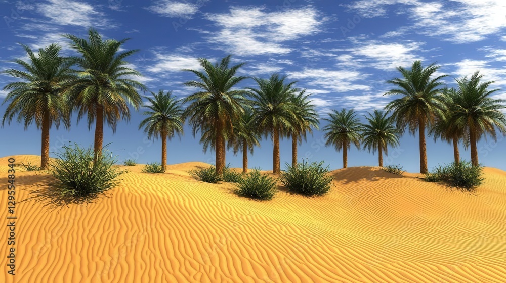 Obraz premium Oasis of Palm Trees in a Sunny Desert Landscape