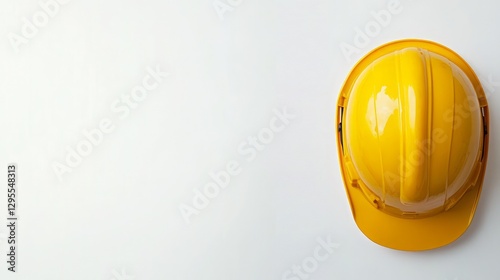 banner materials, posters, and materials for making presentations. Yellow construction helmet on white background for text space