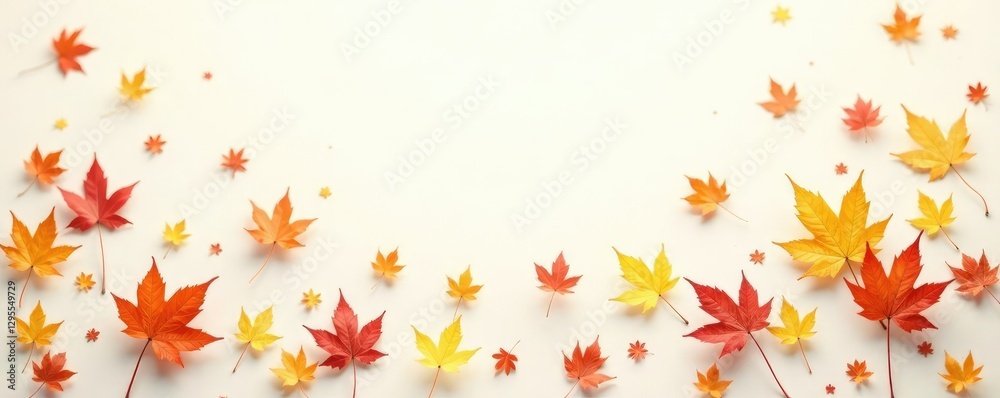 custom made wallpaper toronto digitalGolden hues of autumn leaves fall gently on a white background, white background, peaceful, autumn colors