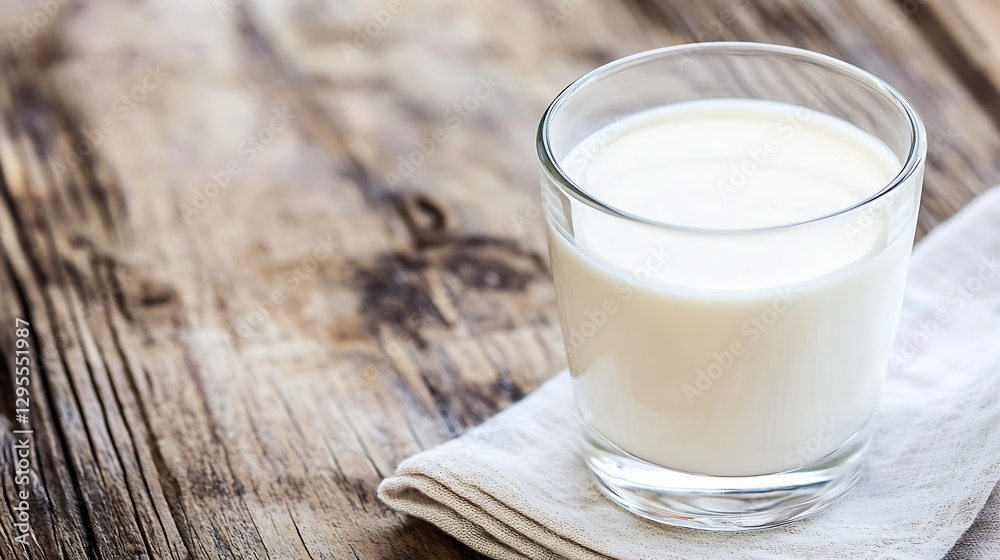 Fresh creamy milk in a clean glass on rustic wooden table for healthy lifestyle and dairy consumption : Generative AI Fresh creamy milk in a clean glass on rustic wooden table for healthy lifestyle and dairy consumption : Generative AI