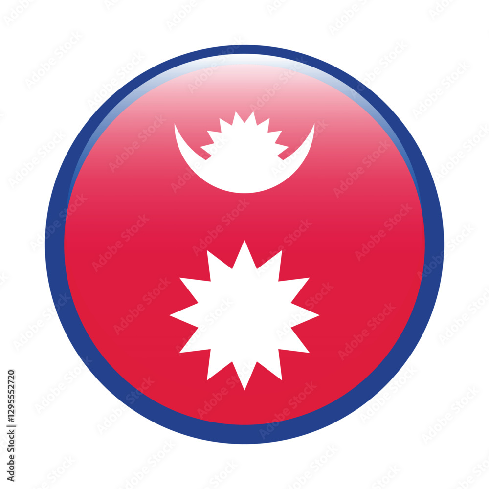 Flag of Nepal. Button flag icon. Standard color. Circle icon flag. 3d illustration. Computer illustration. Digital illustration. Vector illustration. Flag of Nepal. Button flag icon. Standard color. Circle icon flag. 3d illustration. Computer illustration. Digital illustration. Vector illustration.