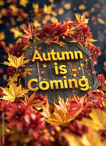 autumn is coming text with autumn leaves