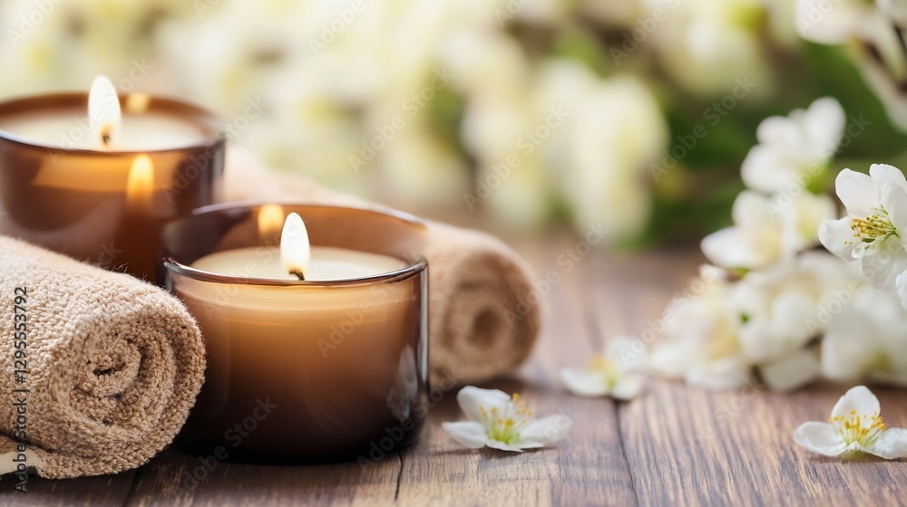 Harmonious Candle Spa Setup with Flowers for Relaxation and Calm Vibes : Generative AI Harmonious Candle Spa Setup with Flowers for Relaxation and Calm Vibes : Generative AI