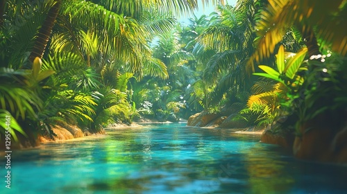 Tranquil Paradise Lush Tropical River Scene