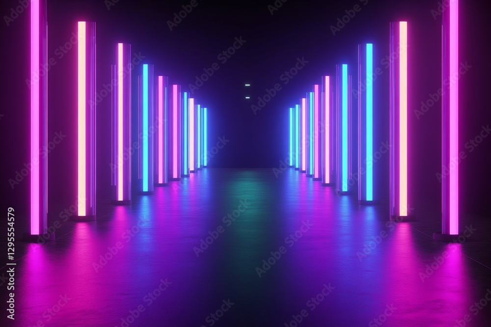 Obraz premium Neon Light Corridor with Vibrant Colors and Futuristic Atmosphere