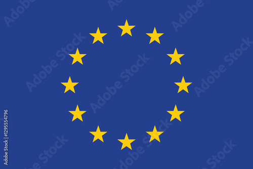 Flag of the European Union. Flag icon. Standard color. Standard size. A rectangular flag. Computer illustration. Digital illustration. Vector illustration.