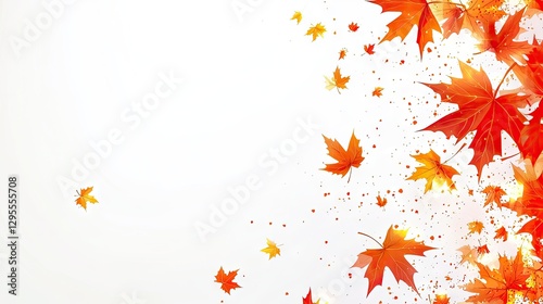 Autumn leaves falling on white background, artistic illustration, beautiful nature scene, for seasonal design photo