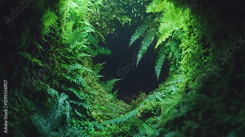 Lush Green Ferns Frame Dark Night Scene