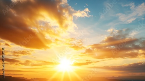 Breathtaking sunrise over the mountains casting warm light and vibrant colors across the sky : Generative AI