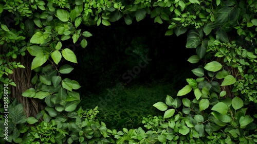 Lush Green Foliage Frame With Dark Background