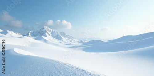Fototapeta Naklejka Na Ścianę i Meble -  Snowy vast desert landscape with towering sand dunes, snow,