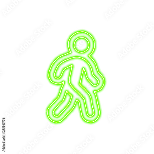 Icon walking from the flow of energy of green color. Shimmering neon