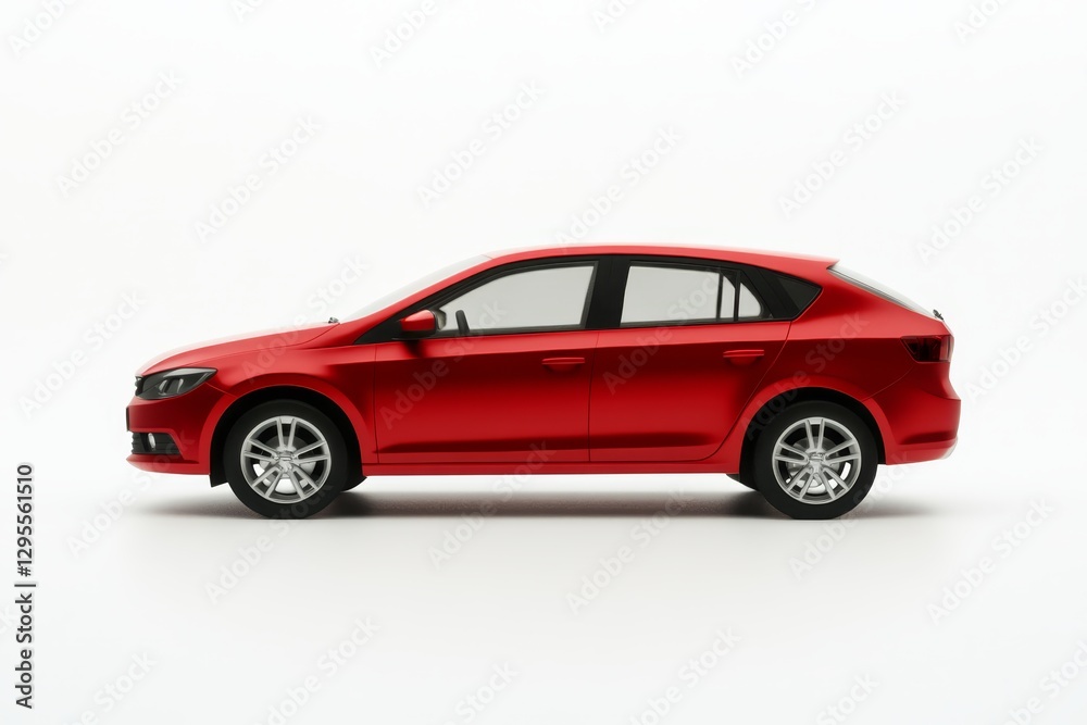 Stylish red hatchback car model showcased against a clean white background Stylish red hatchback car model showcased against a clean white background