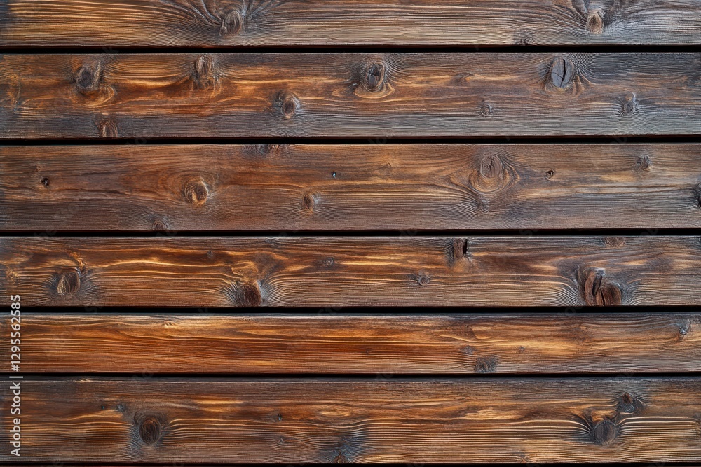 Naklejka premium Dark brown wooden planks arranged horizontally. Ideal for rustic, natural backgrounds or textures.