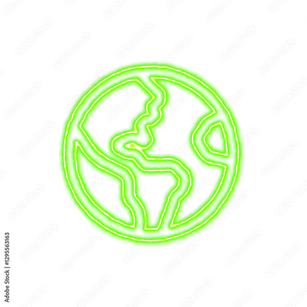 Icon globe americas from the flow of energy of green color. Shimmering neon Icon globe americas from the flow of energy of green color. Shimmering neon