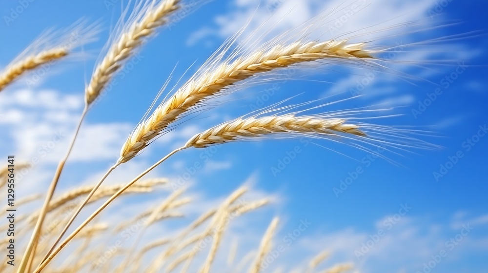 Ripened Wheat Against a Gorgeous Blue Sky and Wispy Clouds in a Picturesque Rural Setting : Generative AI Ripened Wheat Against a Gorgeous Blue Sky and Wispy Clouds in a Picturesque Rural Setting : Generative AI