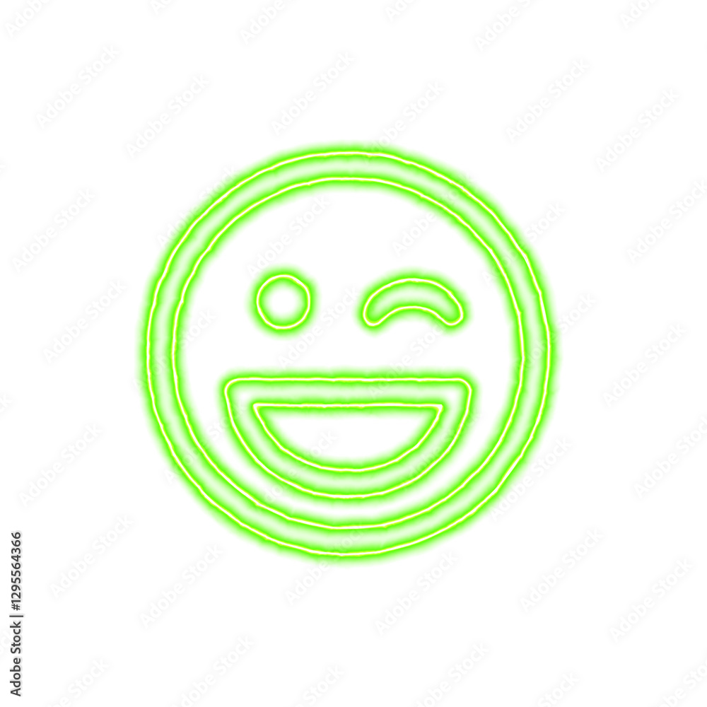 Icon laugh wink from the flow of energy of green color. Shimmering neon