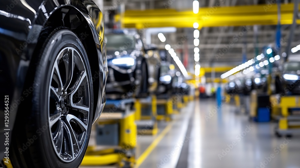 custom made wallpaper toronto digitalAutomobile Manufacturing Process with Black Cars on Production Line and Assembly : Generative AI