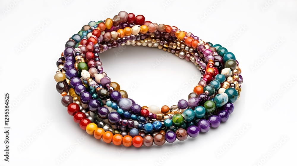 Obraz premium A handcrafted beaded necklace with colorful semi-precious stones, isolated on a neutral backdrop