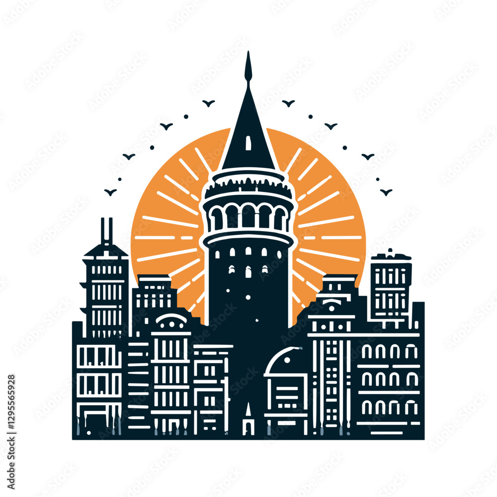 Naklejka premium Galata Tower in Istanbul with city skyline at sunrise.