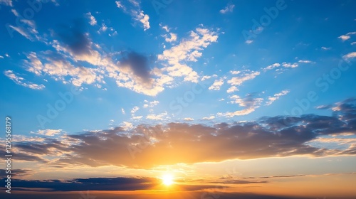 Stunning Sunrise Over Calm Horizon with Clouds and Blue Sky : Generative AI