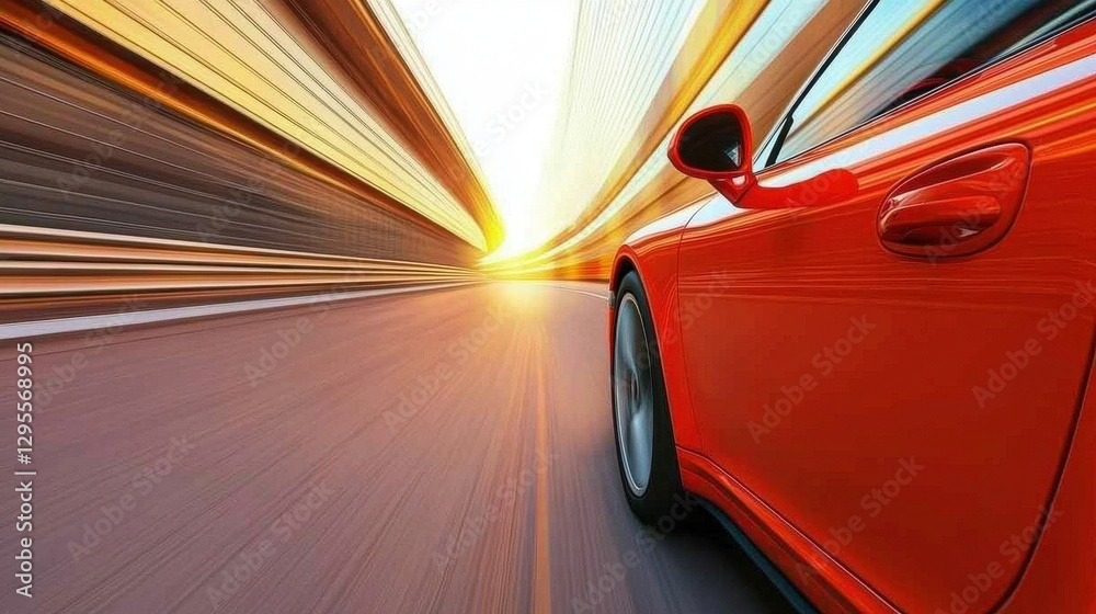 Obraz premium Dynamic Motion Blur of a Red Sports Car on a Speeding Road