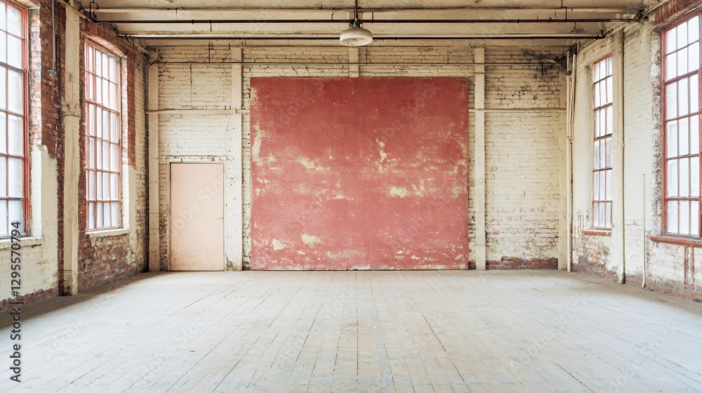 Spacious Empty Industrial Room with Brick Walls and Large Windows Spacious Empty Industrial Room with Brick Walls and Large Windows