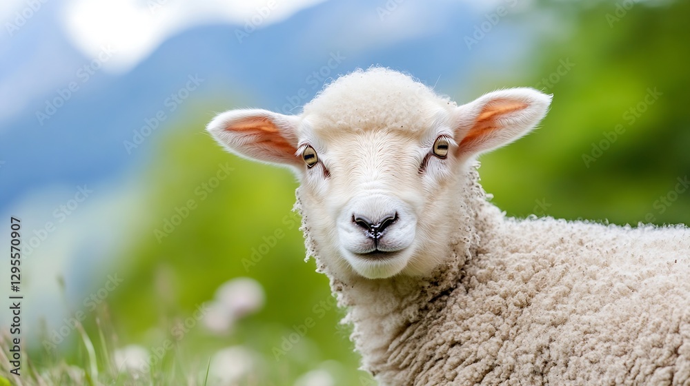Charming Sheep Portrait Captured in Scenic Natural Environment : Generative AI Charming Sheep Portrait Captured in Scenic Natural Environment : Generative AI
