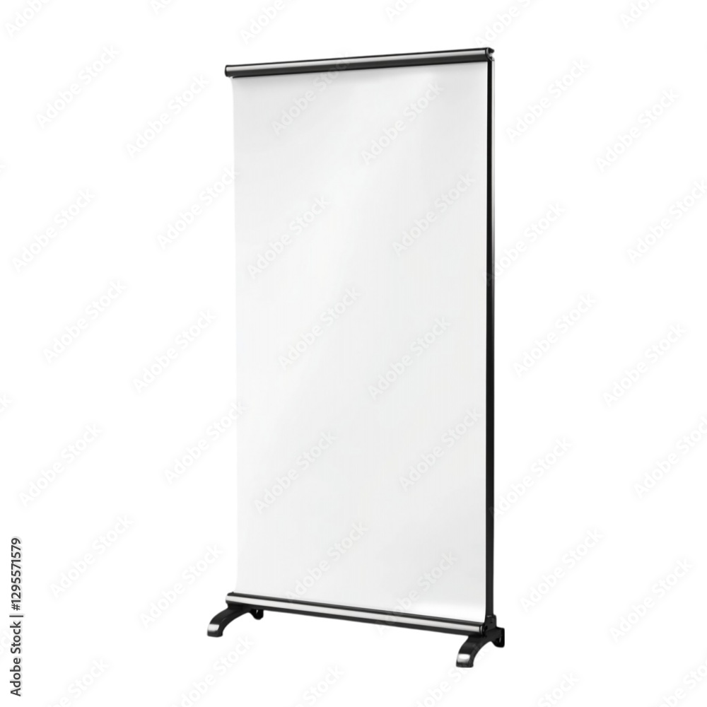 Blank retractable presentation screen on stand ideal for presentations or advertising Blank retractable presentation screen on stand ideal for presentations or advertising