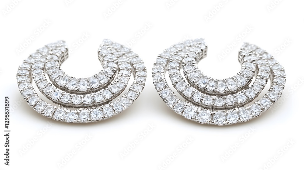 Obraz premium A set of diamond-studded earrings arranged in a circular pattern, shown on a white background