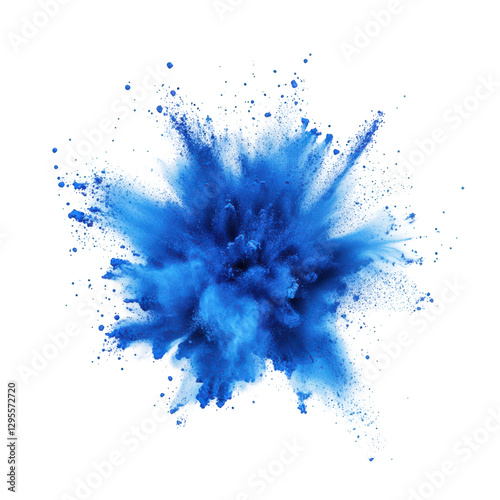 abstract blue pigment explosion, dynamic powder splash, smooth stylized digital art, transparent background, PNG