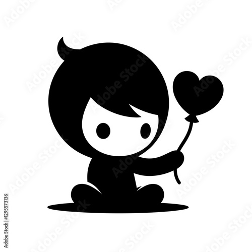 Vector illustration of a child holding a heart-shaped balloon