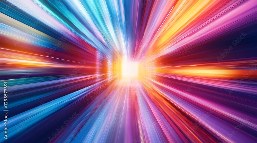 A vibrant light tunnel radiates with numerous colorful streaks of energy A vibrant light tunnel radiates with numerous colorful streaks of energy