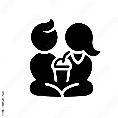 Vector illustration of a couple sharing a drink with a straw