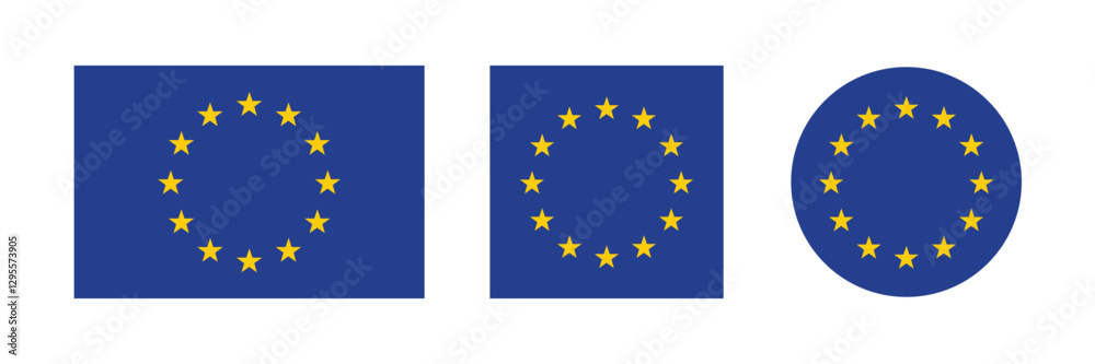 Flag of the European Union. Rectangular flag, square flag, round flag. EU flag. Flag of the European Union. Rectangular flag, square flag, round flag. EU flag.