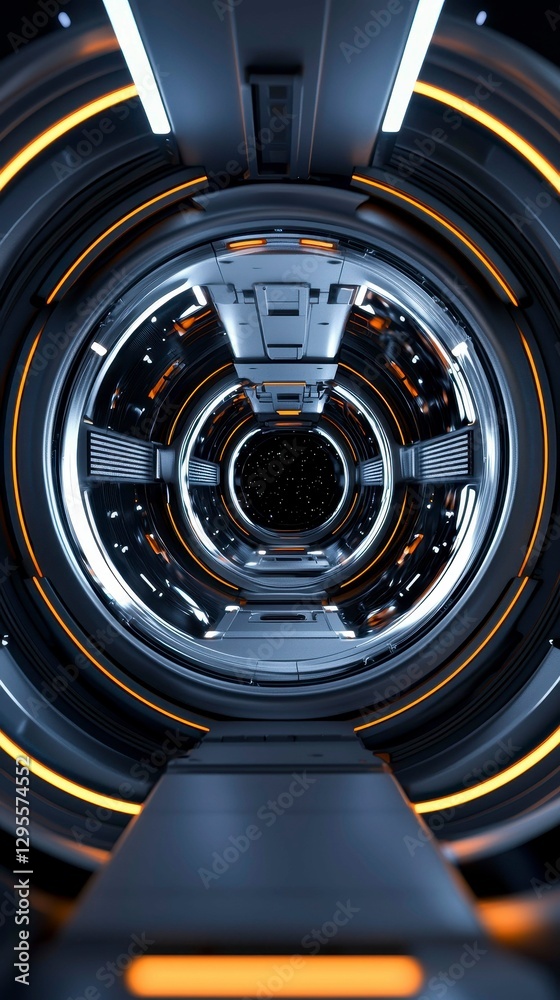 Sci-Fi Tunnel with Orange and White Lights Leading to the Depths of Space Exploration Sci-Fi Tunnel with Orange and White Lights Leading to the Depths of Space Exploration