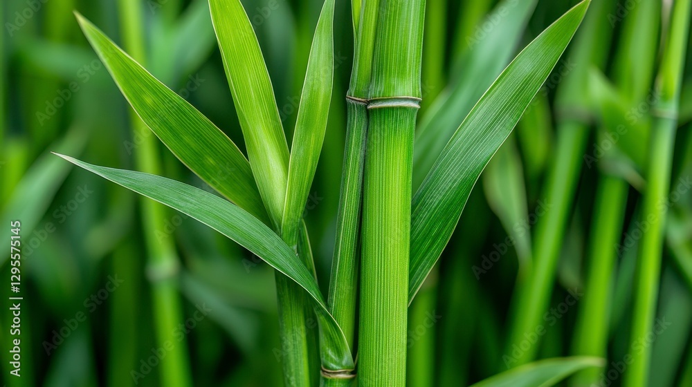 Lush Green Bamboo Stalks with Vibrant Leaves in Natural Setting Lush Green Bamboo Stalks with Vibrant Leaves in Natural Setting