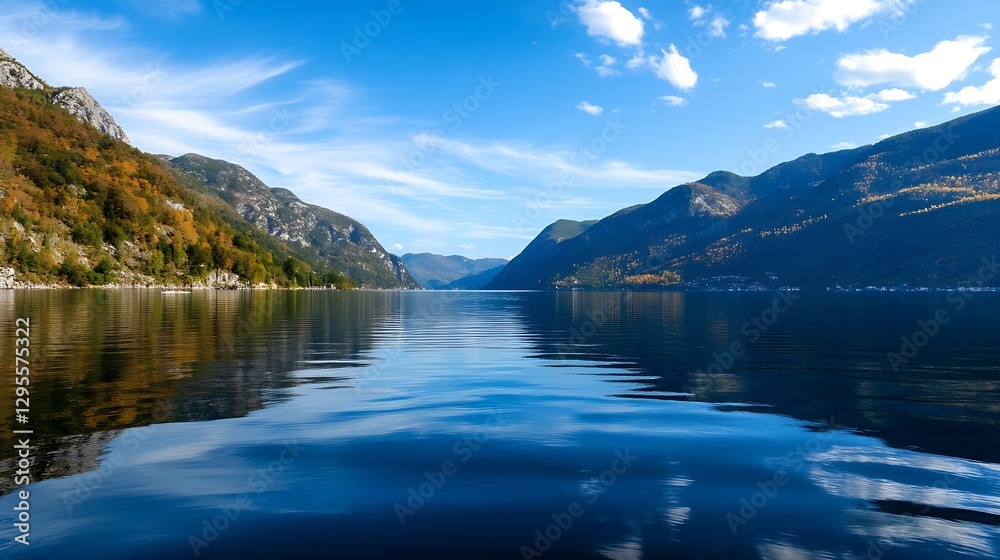 Breathtaking landscape view of serene lake surrounded by majestic mountains and clear blue sky : Generative AI Breathtaking landscape view of serene lake surrounded by majestic mountains and clear blue sky : Generative AI