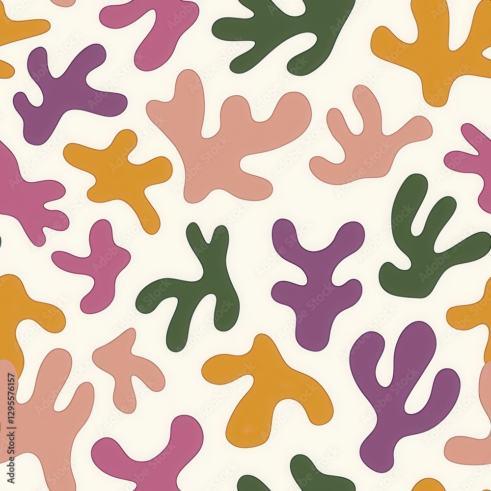 Military Style Fabric Seamless Pattern Flat Design Concept. Colorful abstract coral shapes on a light background texture Military Style Fabric Seamless Pattern Flat Design Concept. Colorful abstract coral shapes on a light background texture