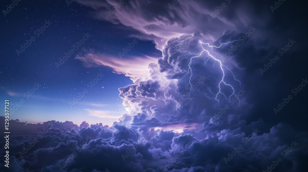 Fototapeta premium Stormy sky with a large cloud and a lightning bolt