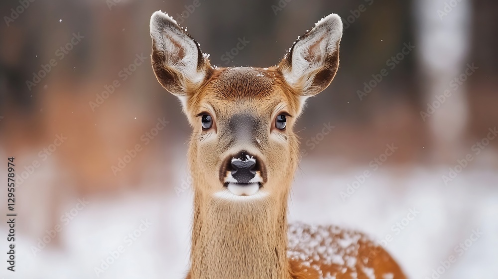 Majestic Close Up of Beautiful Deer in Wintery Snowbackdrop : Generative AI Majestic Close Up of Beautiful Deer in Wintery Snowbackdrop : Generative AI