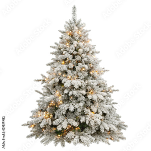 Flocked Christmas Tree isolated on transparent background 