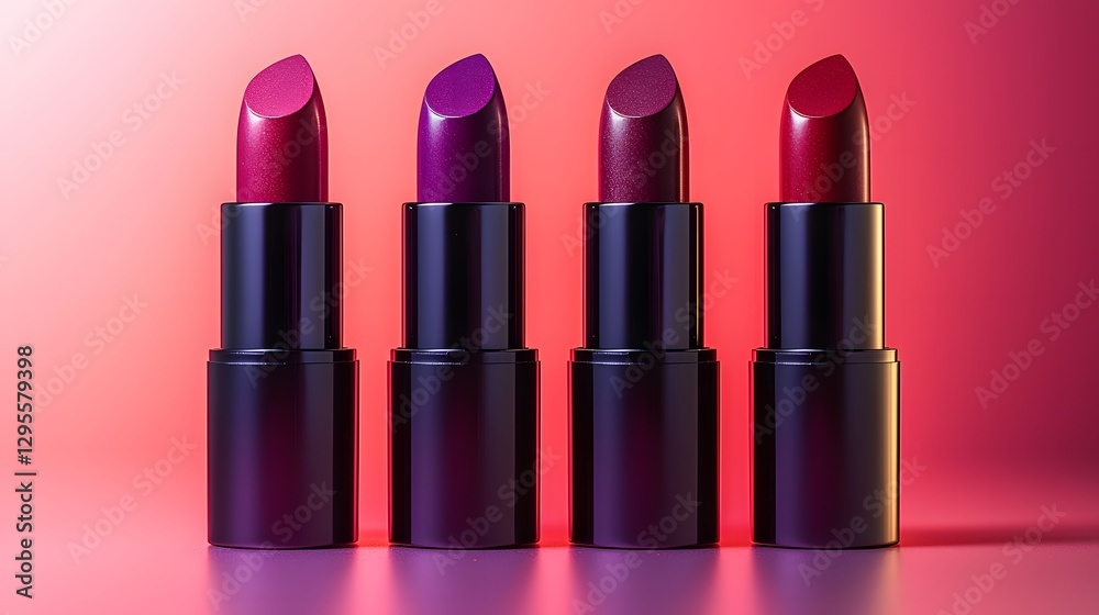 Four tubes of lipstick in various shades are displayed together Four tubes of lipstick in various shades are displayed together