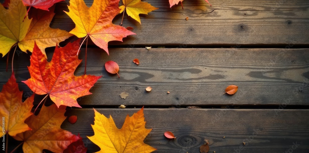 Golden hues of autumn leaves scattered on weathered wood, nature, leaf, earthy Golden hues of autumn leaves scattered on weathered wood, nature, leaf, earthy
