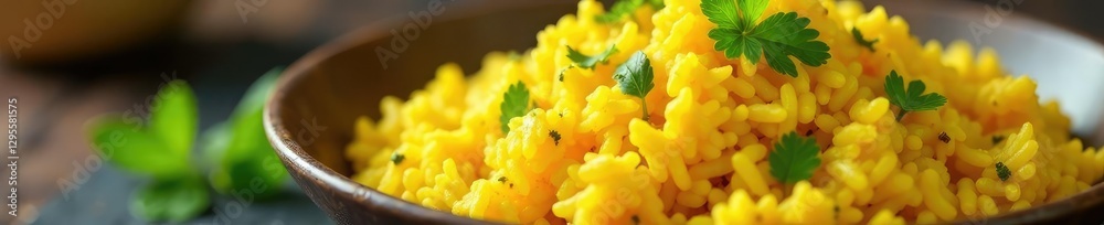 Golden Malabar Ghee Rice garnished with chopped fresh cilantro, ghee, mint Golden Malabar Ghee Rice garnished with chopped fresh cilantro, ghee, mint