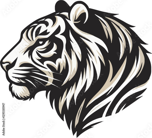 Detailed illustration of a majestic tiger's profile with intricate fur patterns and shading